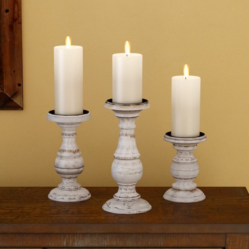 3 Piece Wood Tabletop Candlestick Set - Image 1