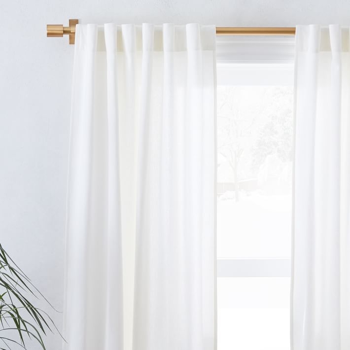 Linen Cotton Pole Pocket Curtain + Blackout Panel, White, 48"x96" - Image 0