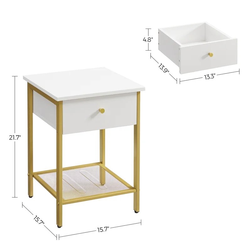 Carlino 21.65'' Tall 1 - Drawer Steel Nightstand in White/Gold - Image 2