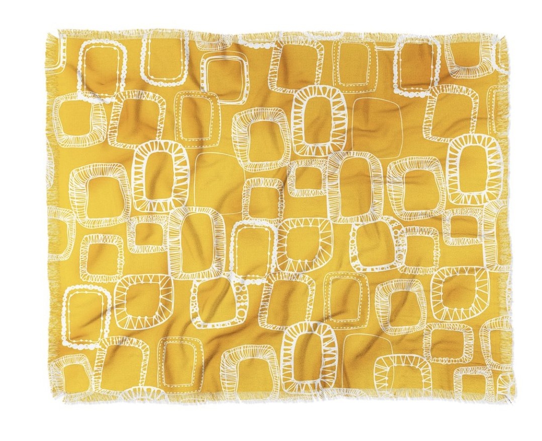 SHAPES AND SQUARES MUSTARD Throw Blanket - Image 1