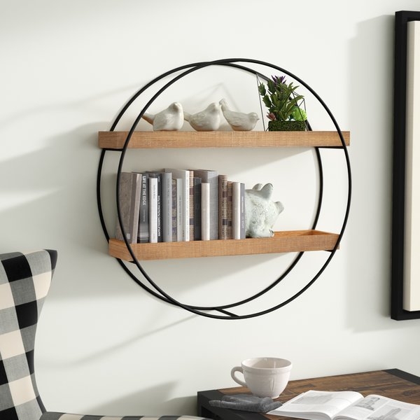 Maisha Round Metal and Wood Wall Shelf - Image 0