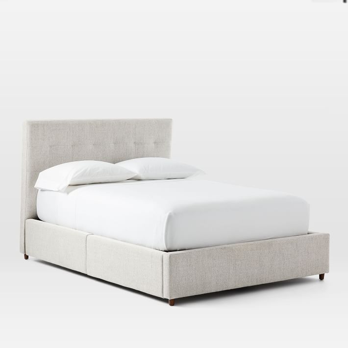 Grid-Tufed Storage Bed, Queen, Twill, Dove - Image 0