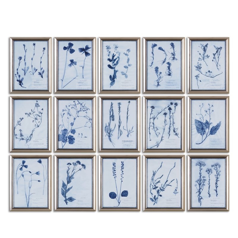 'FLORAL' 15 PIECE FRAMED GALLERY WALL SET ON GLASS - Image 0