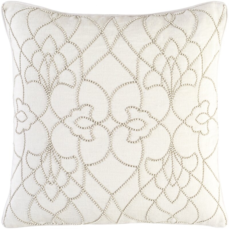 Dotted Pirouette Linen Floral Throw Pillow in Cream - 18" - Image 0