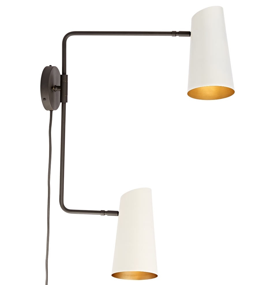 Cypress Double Swing Arm Sconce Plug-In // Oil-Rubbed Bronze With Satin White Shades - Image 0