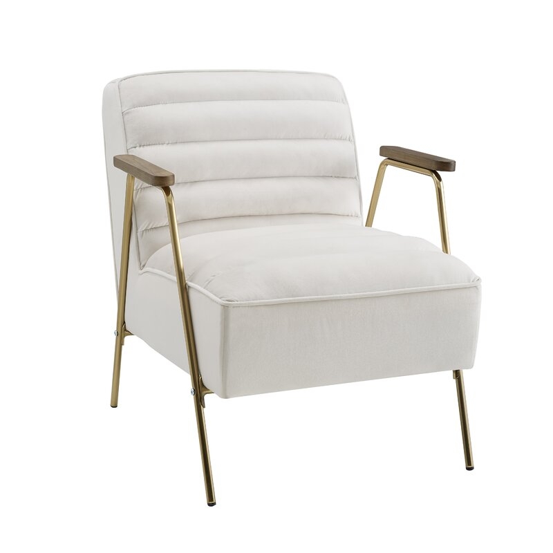 Modern Velvet Ribbed Seat With Gold Frame Armchair - Image 1