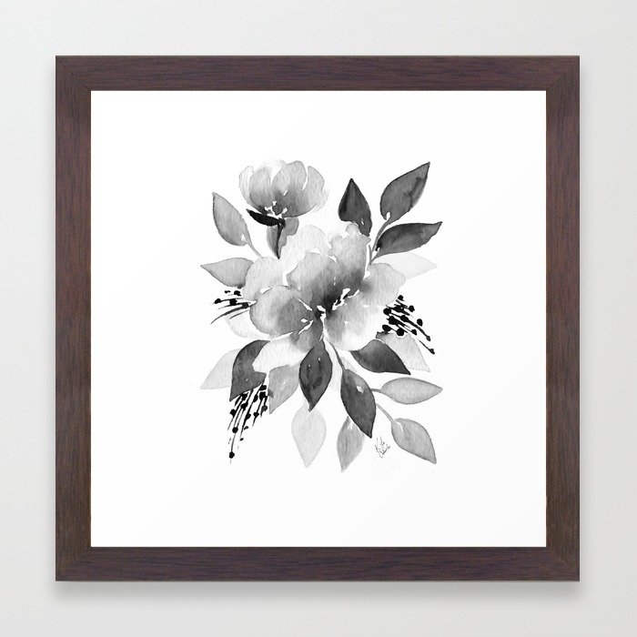 Black and White Watercolor Flowers Framed Art Print - Image 0