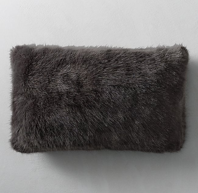 ULTRA FAUX FUR LUMBAR PILLOW COVER - GRAPHITE - 13" x 21" - Insert not included - Image 0