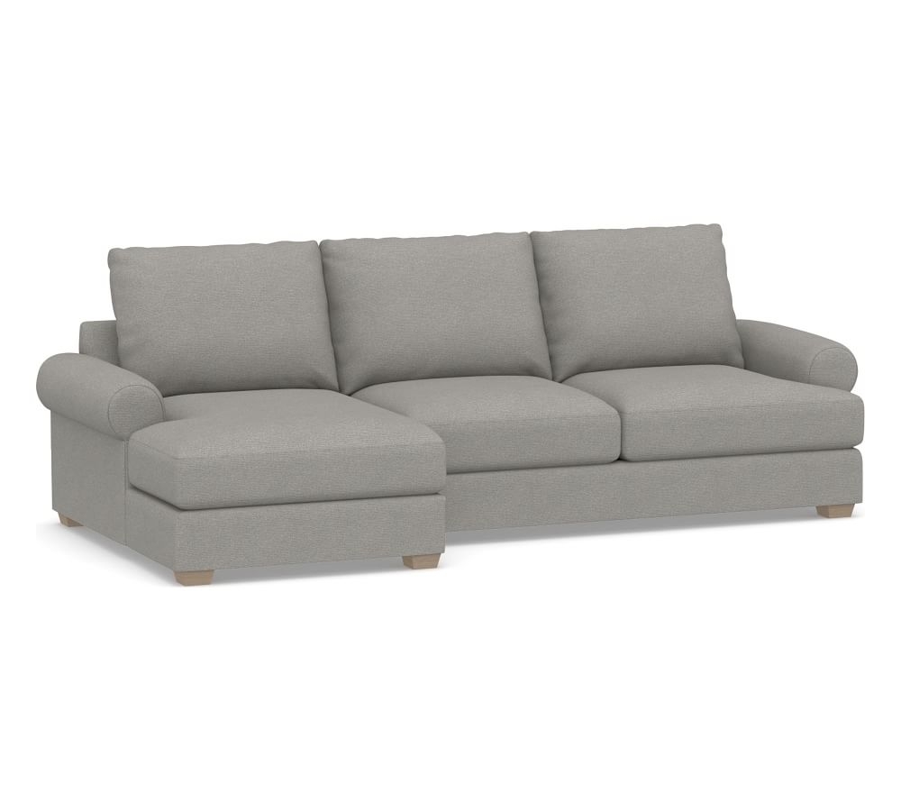 Canyon Roll Arm Upholstered Left Arm Sofa with Chaise Sectional, Down Blend Wrapped Cushions, Performance Heathered Basketweave Platinum - Image 0