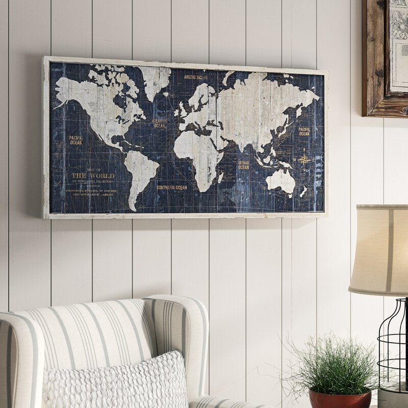 'Old World Map Blue' Graphic Art on Canvas - Image 1
