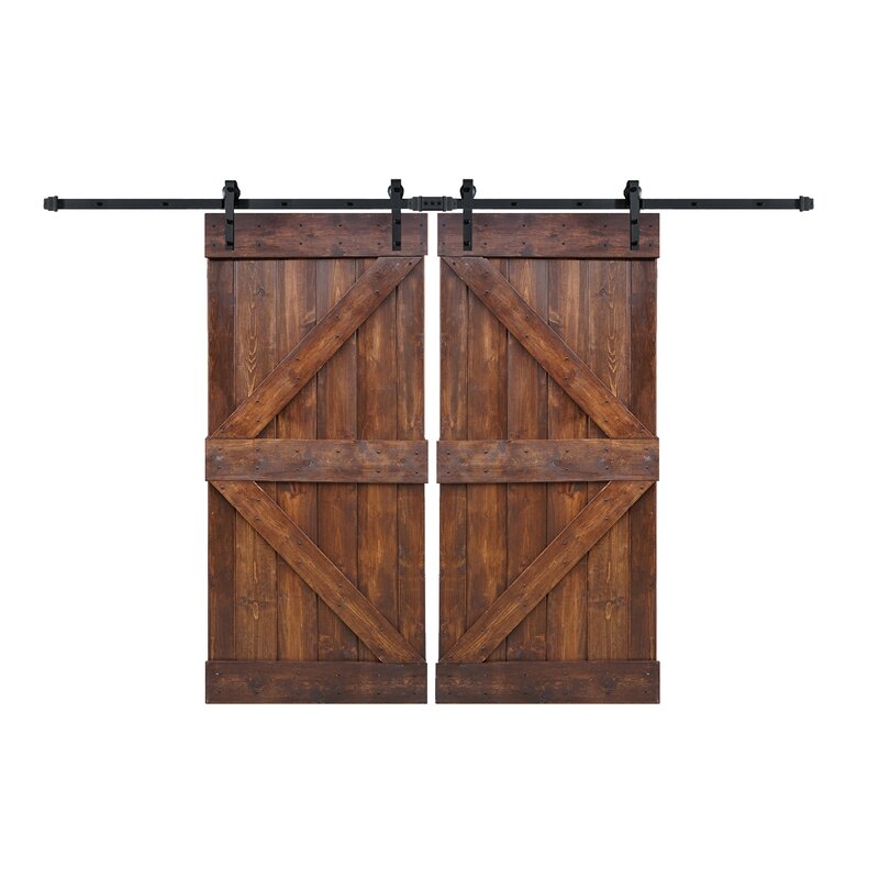 Paneled Wood Painted Barn Door with Installation Hardware Kit (Set of 2) - Image 0