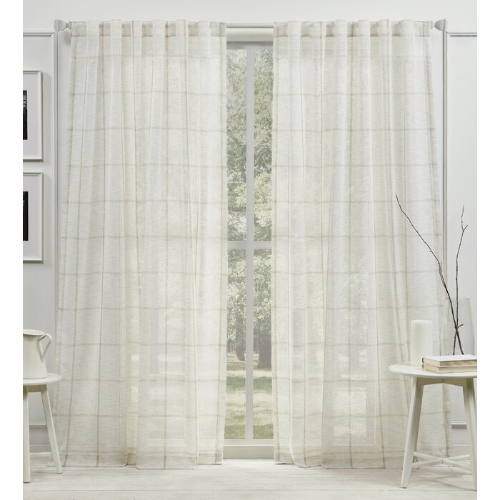 Rubin Linen Plaid Sheer Single Curtain Panel - Image 1
