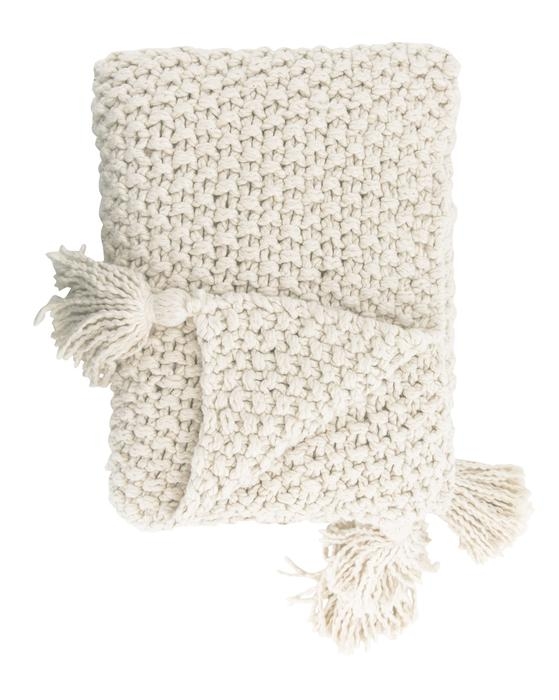 Lorrelle Cotton Knit Throw, White - Image 0