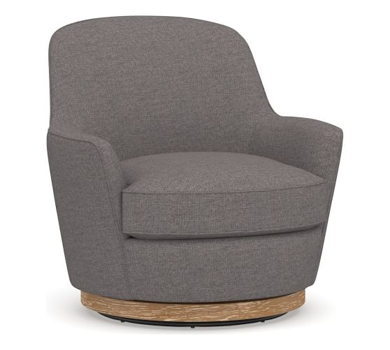 Larkin Upholstered Swivel Armchair, Polyester Wrapped Cushions, Brushed Crossweave Charcoal - Image 0