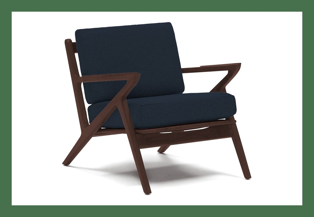 Blue Soto Mid Century Modern Apartment Chair - Bentley Indigo - Walnut - Image 0