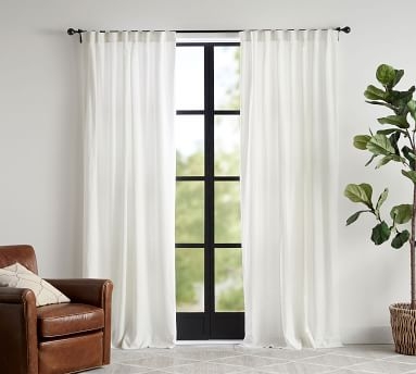 Classic Belgian Linen Blackout Curtain, White, 100 x 108" - Image 1