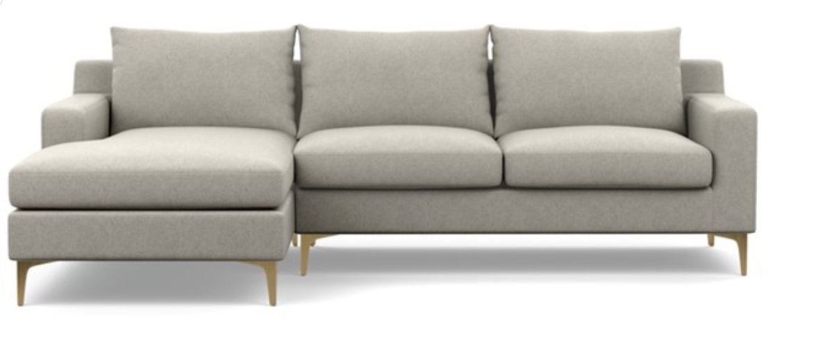 Sloan Sofa with Left Chaise, Dune Herringbone, 96", Brass plated leg - Image 0