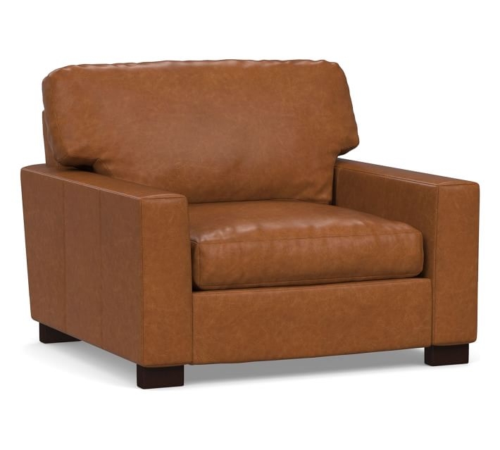 Turner Square Arm Leather Grand Armchair 43", Down Blend Wrapped Cushions, Statesville Caramel - MADE TO ORDER 17+ WEEKS - Image 0