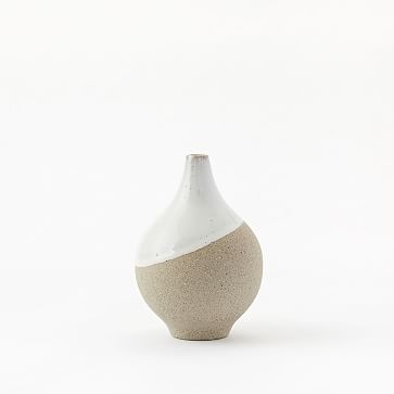 Half-Dipped Stoneware Vase, Grey/White, Small Bulb, 6" - Image 0