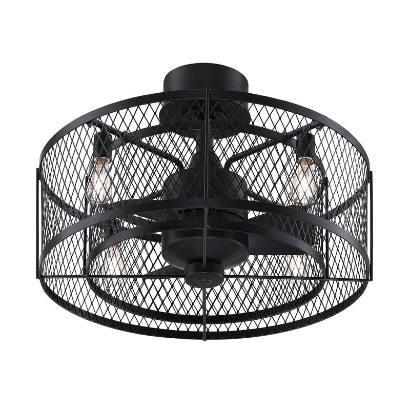 13" Wright 3 - Blade Caged Ceiling Fan with Remote Control and Light Kit Included - Image 0