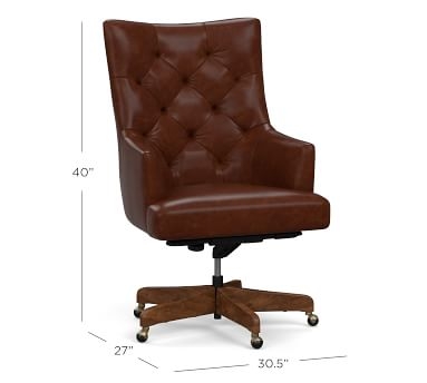 Radcliffe Leather Desk Chair Rustic Brown Base, Black Buffalo - Image 1