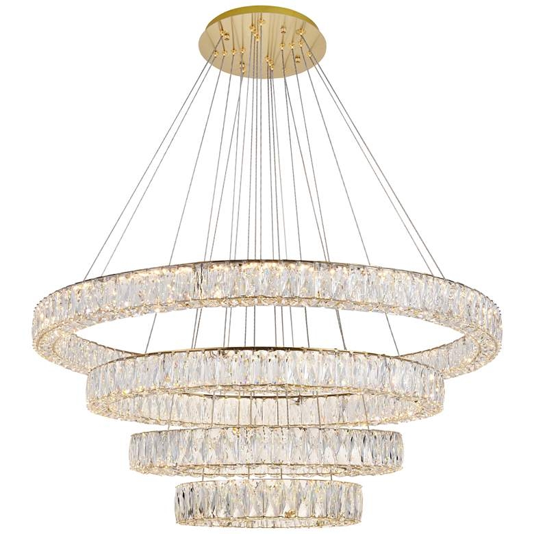 Monroe 42" Wide Gold and Crystal 4-Tier LED Chandelier - Image 0