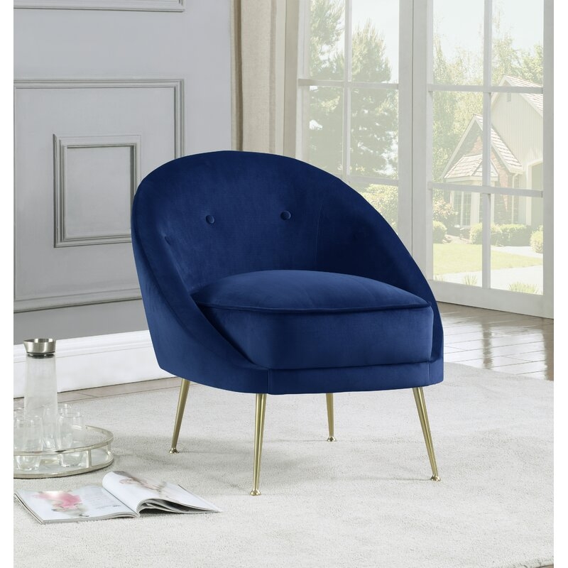 Dark Blue Velvet Barrel Chair - Image 0