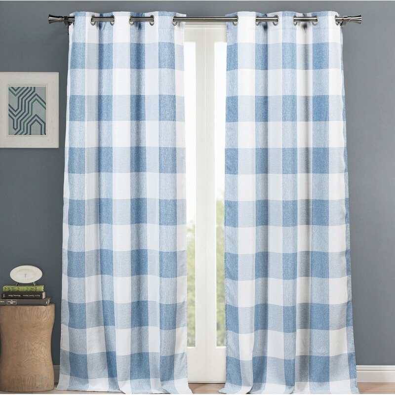 Rosenblum Plaid Blackout Thermal Grommet Curtain Panels (Set of 2) - Blue - Image 0