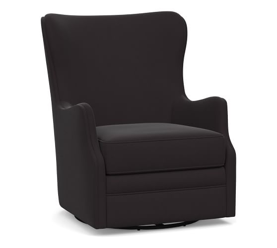 Oliver Wingback Leather Swivel Armchair, Polyester Wrapped Cushions, Nubuck Black - Image 0