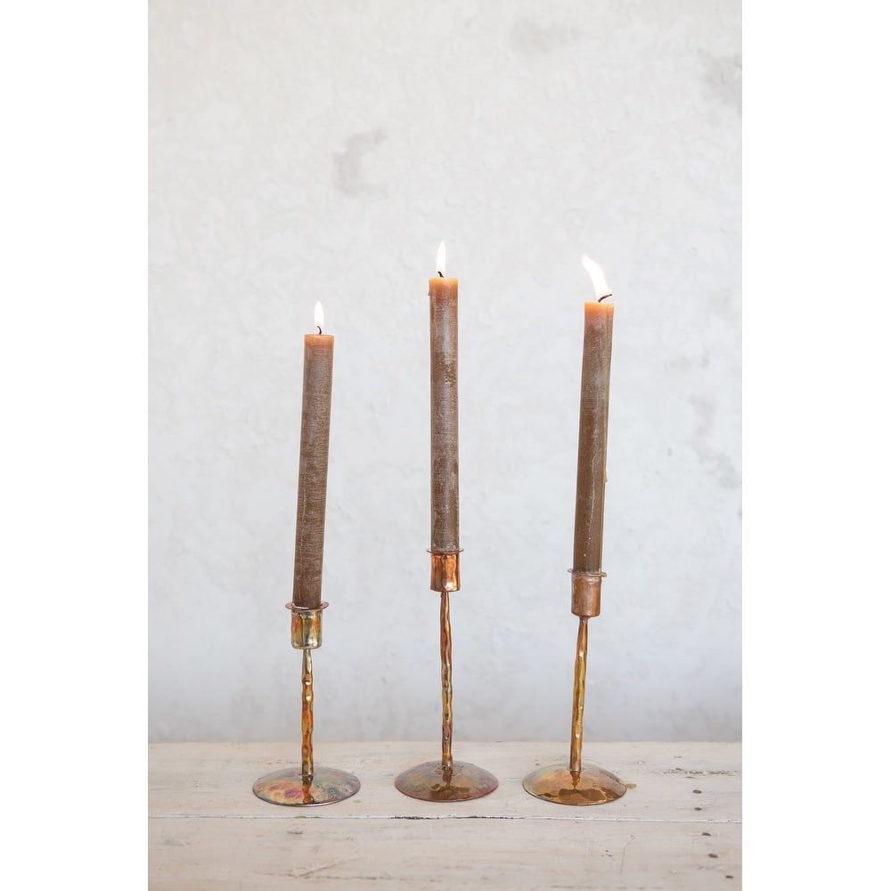 Traditional Copper Metal Taper Candle Holders, Set of 3 Sizes - Image 2