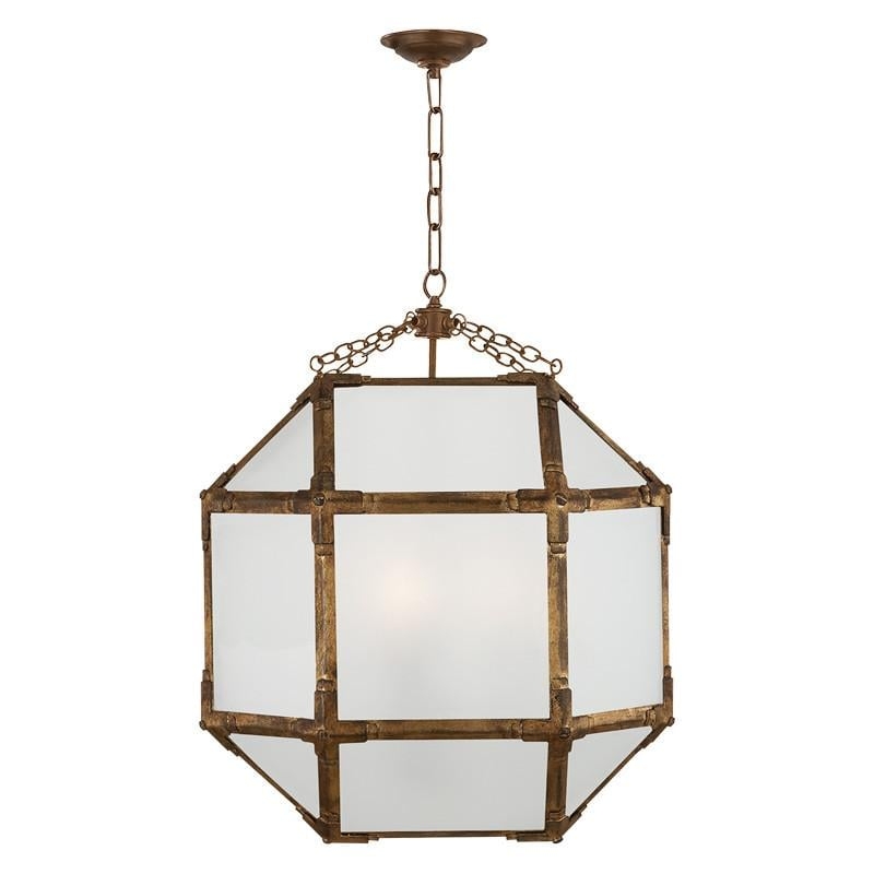 MORRIS MEDIUM LANTERN WITH FROSTED GLASS SHADE - GILDED IRON - Image 0