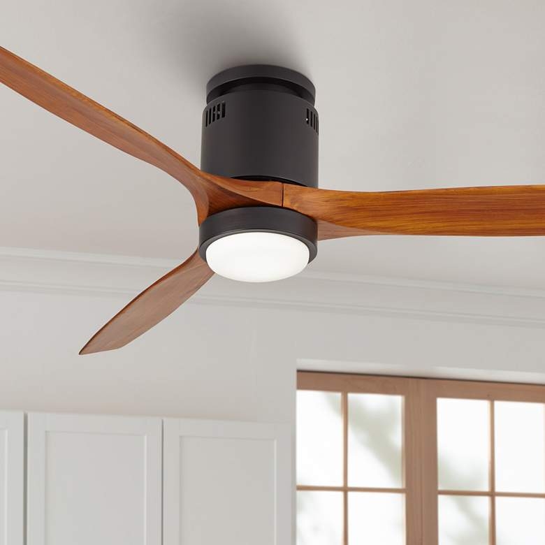 52" Windspun Walnut Matte Black LED DC Hugger Ceiling Fan with Remote - Image 1