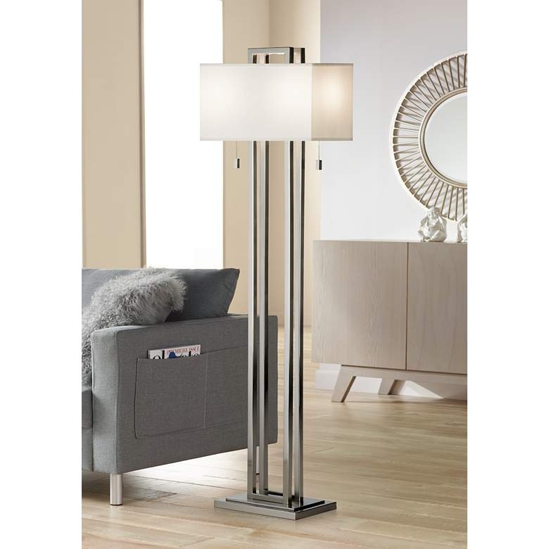 Possini Euro Design Double Tier Brushed Nickel Floor Lamp - Style # 51639 - Image 1