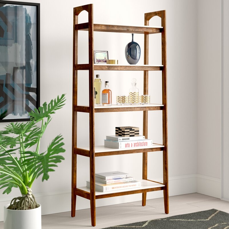 Erin Ladder  Bookcase -Off-White/Pecan - Image 4