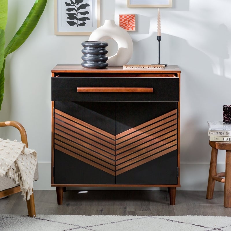 Anderson 32" Chevron Wood Detail Accent Cabinet - Black/Brown - Image 0