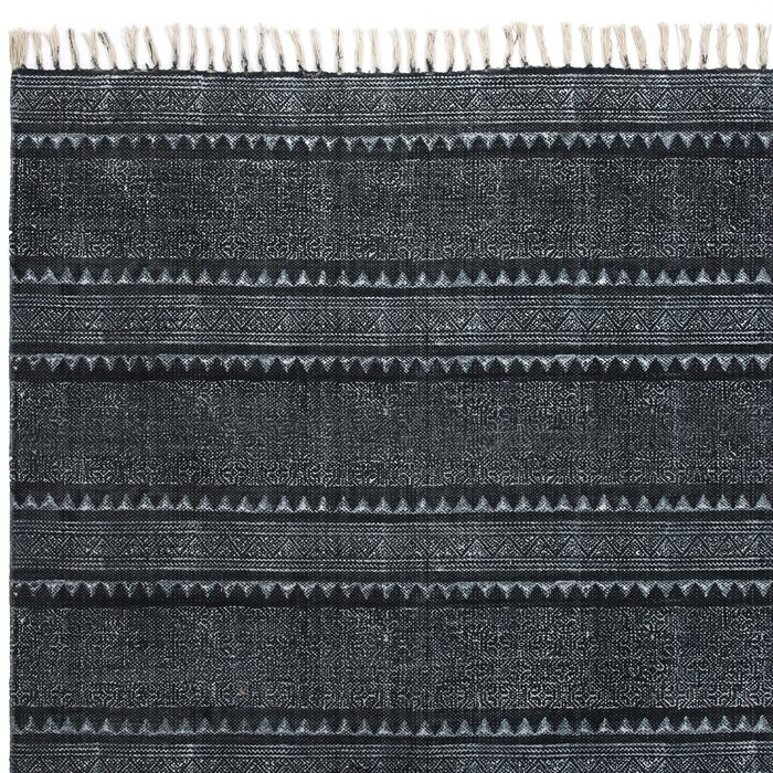 Four Hands Indigo Block Print Hand Woven Cotton Black/Denim Area Rug Rug Size: Rectangle 8'3" x 10'3" - Image 3