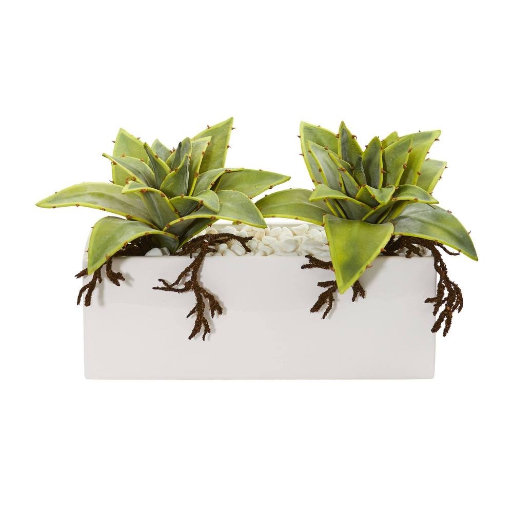Succulent Artificial Plant in White Ceramic Vase - Image 0