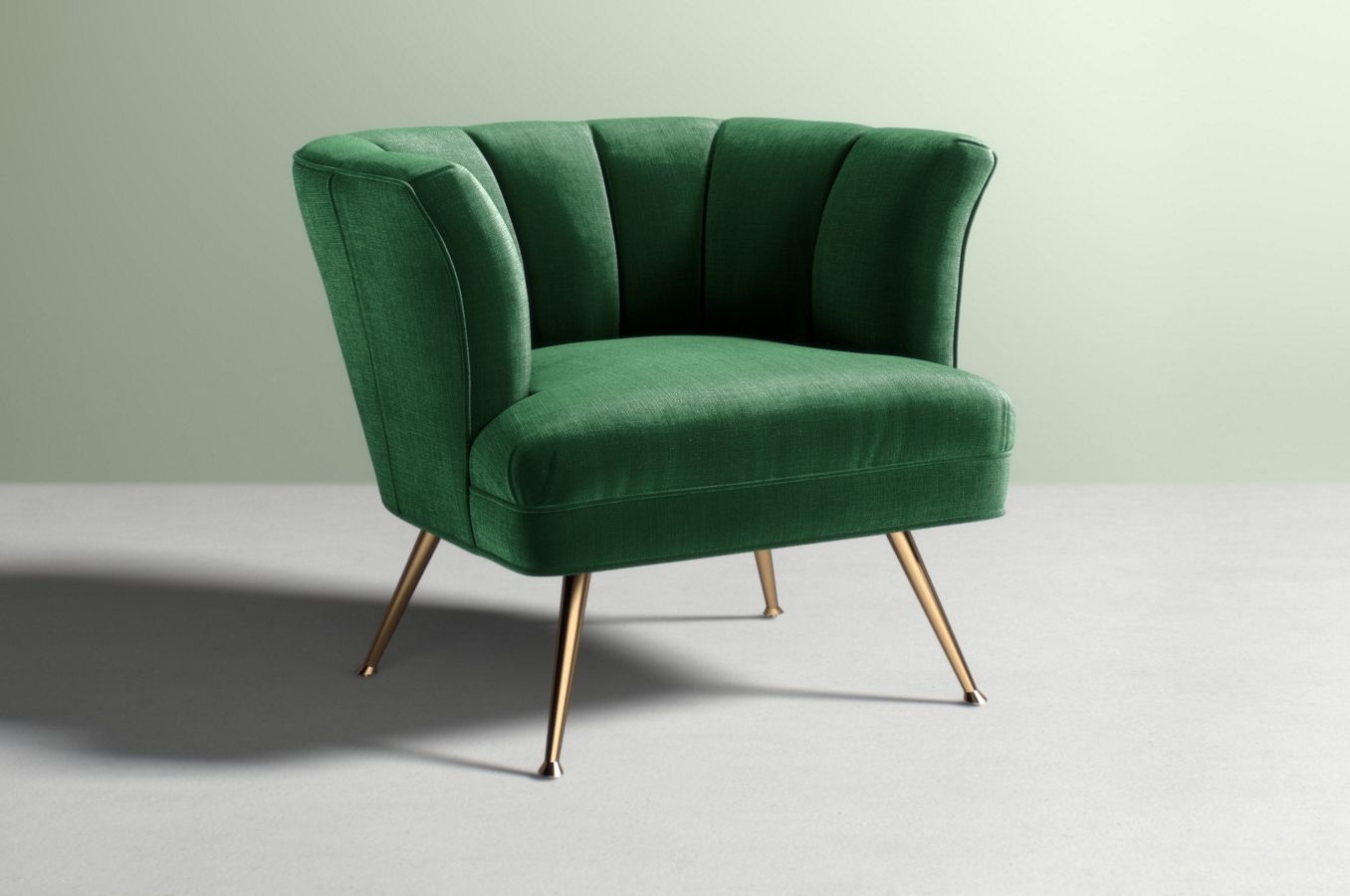 Tulip Chair, Slub Velvet, Basil, Brass Legs - Image 0