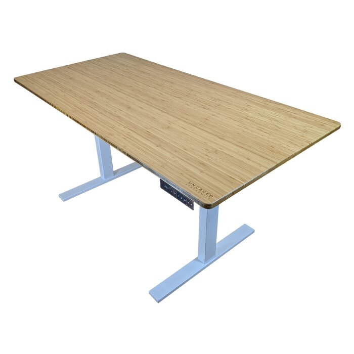 Belpre Height Adjustable Standing Desk, Natural Bamboo White Frame - Image 3