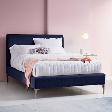 Deco Upholstered Bed, Queen, Distressed Velvet, Light Taupe, Light Bronze - Image 6