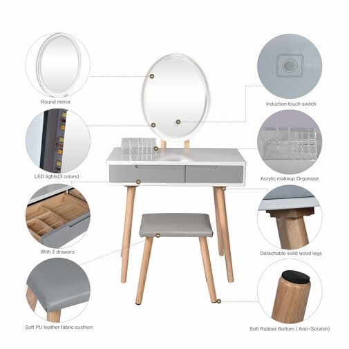 Howey Vanity Set with Stool and Mirror - Image 2
