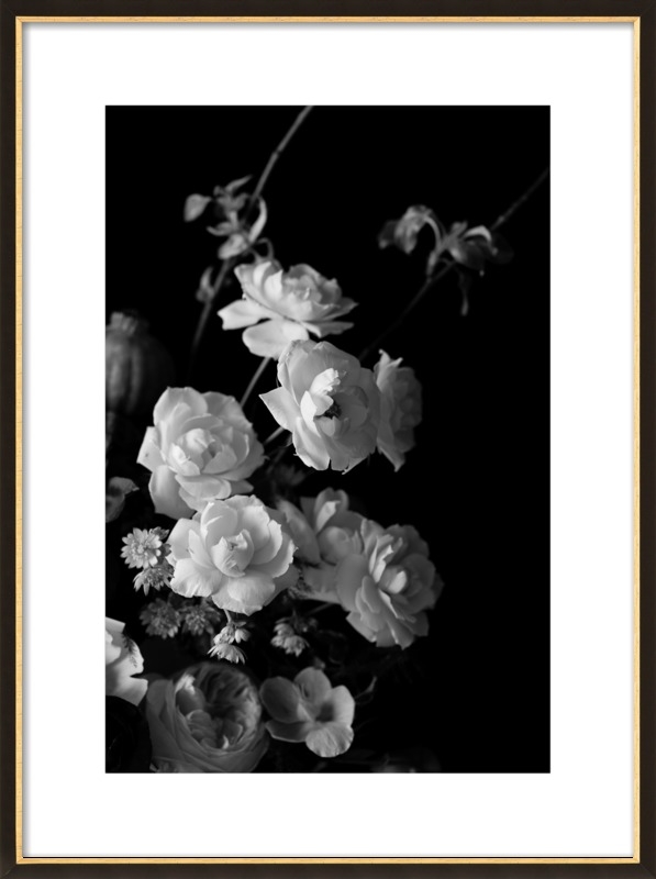 Black and White Floral 20x28"Black with Gold Wood, frame - Image 0
