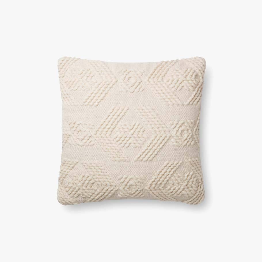 Embroidered Cream Throw Pillow, Poly Fill, 18" x 18" - Image 0
