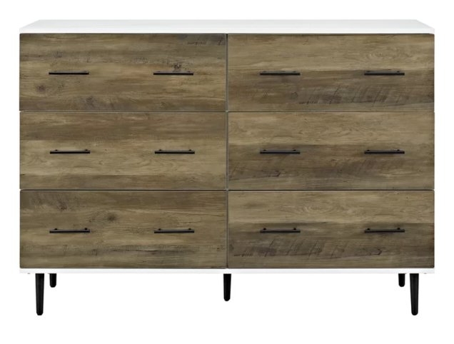 Marc Reclaimed 6 Drawer Double Dresser- White/Brown - Image 0