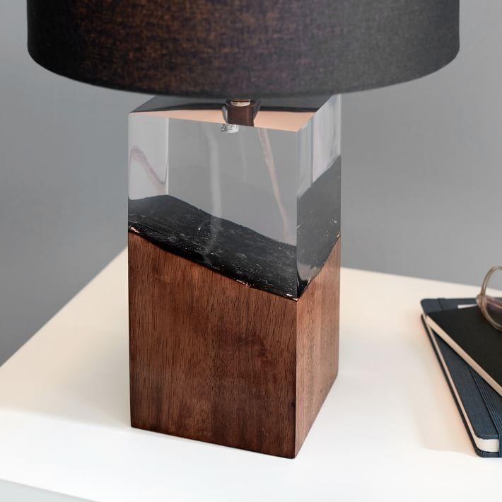 Charred Wood Table Lamp, Clear/Wood - Image 3