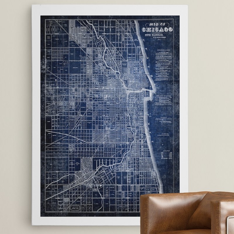 'Chicago Map Blue' Graphic Art Print on Wrapped Canvas - Image 0