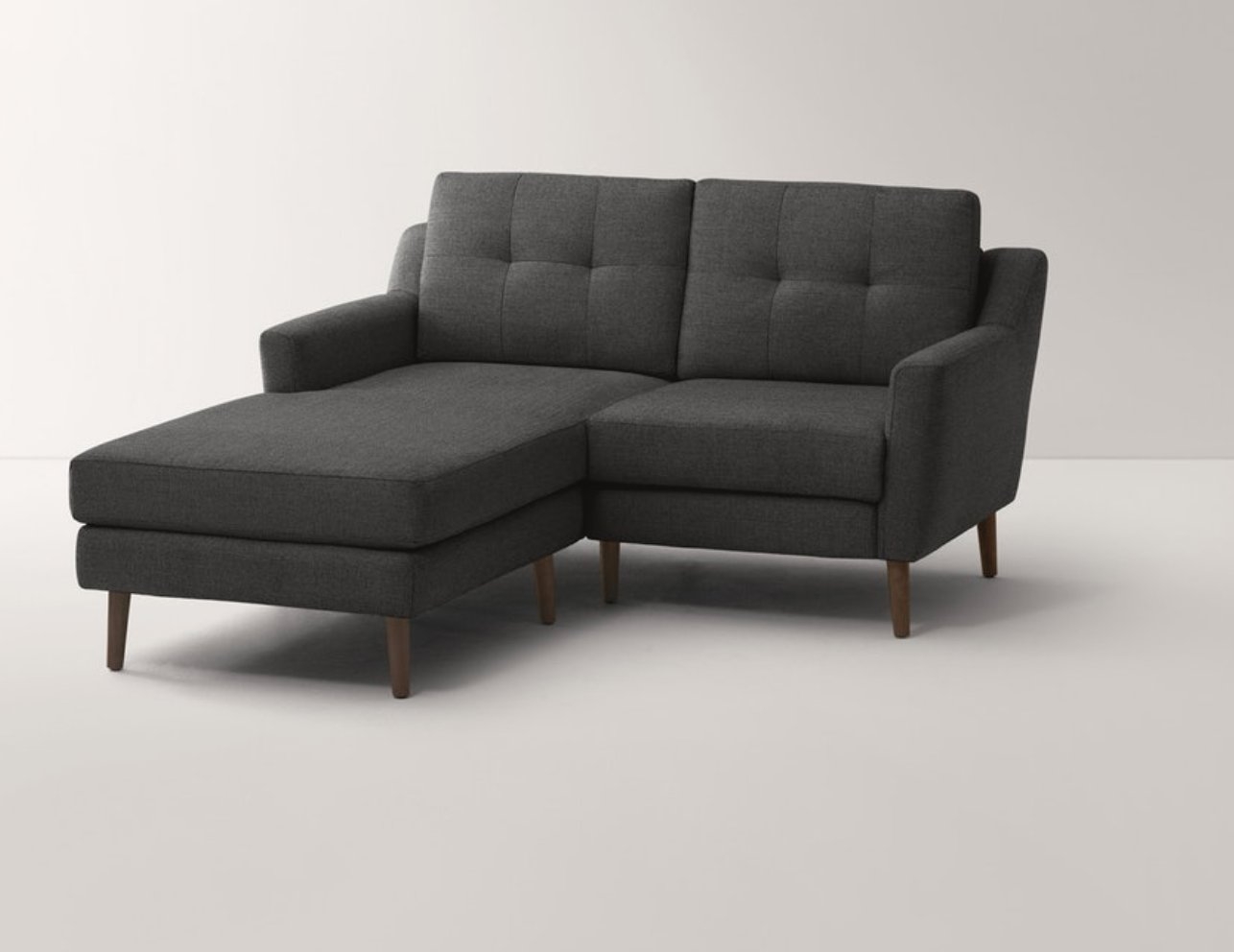 Chaise Loveseat in Charcoal Fabric - Darkwood Legs - Image 0