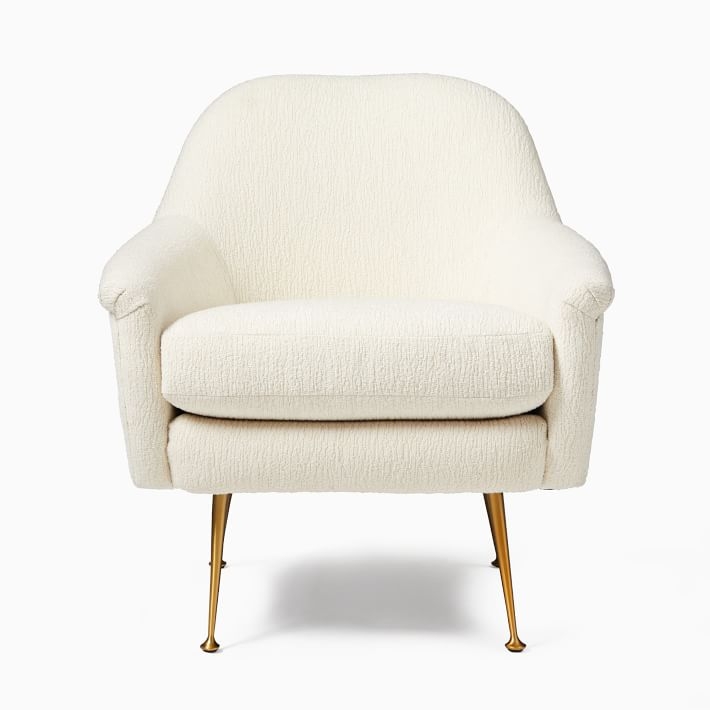 Phoebe Midcentury Chair, Poly, Chunky Boucle, White, Brass - Image 3