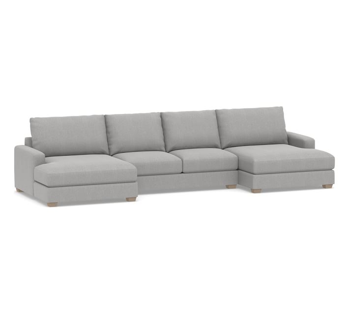 Canyon Square Arm Upholstered U-Double Chaise Sofa Sectional, Down Blend Wrapped Cushions, Sunbrella(R) Performance Chenille Fog - Image 0