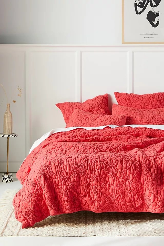 Textured Piazza Quilt By Anthropologie in Red Size King - Image 0